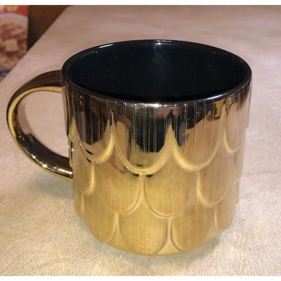 2019 Starbucks Mug Ceramic Gold Mermaid Scales Scalloped Coffee Mug 14oz Cup - Picture 4 of 7